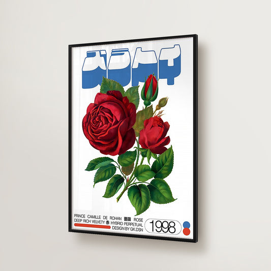 Japanese Vintage Red Rose Poster