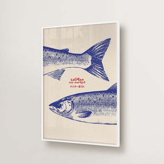 Salmon Retro Japanese Screen Art