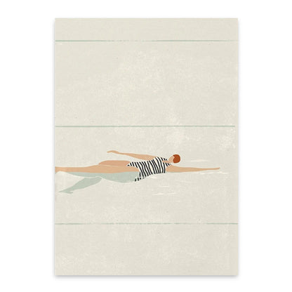 Nordic Swimmers Minimalistisches Leinwandbild, Schwimmbad-Poster, Big Wave Surf Prints, Wandkunst, Bilder für Badezimmer, Hausdekor