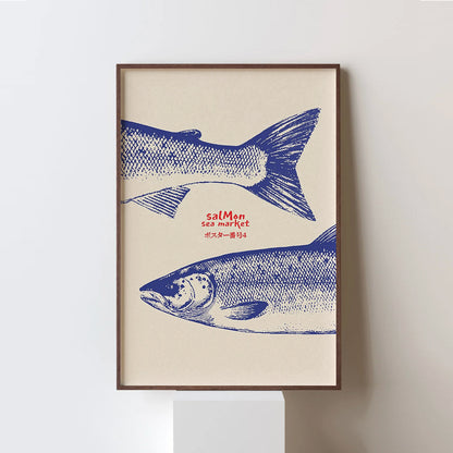 Salmon Retro Japanese Screen Art