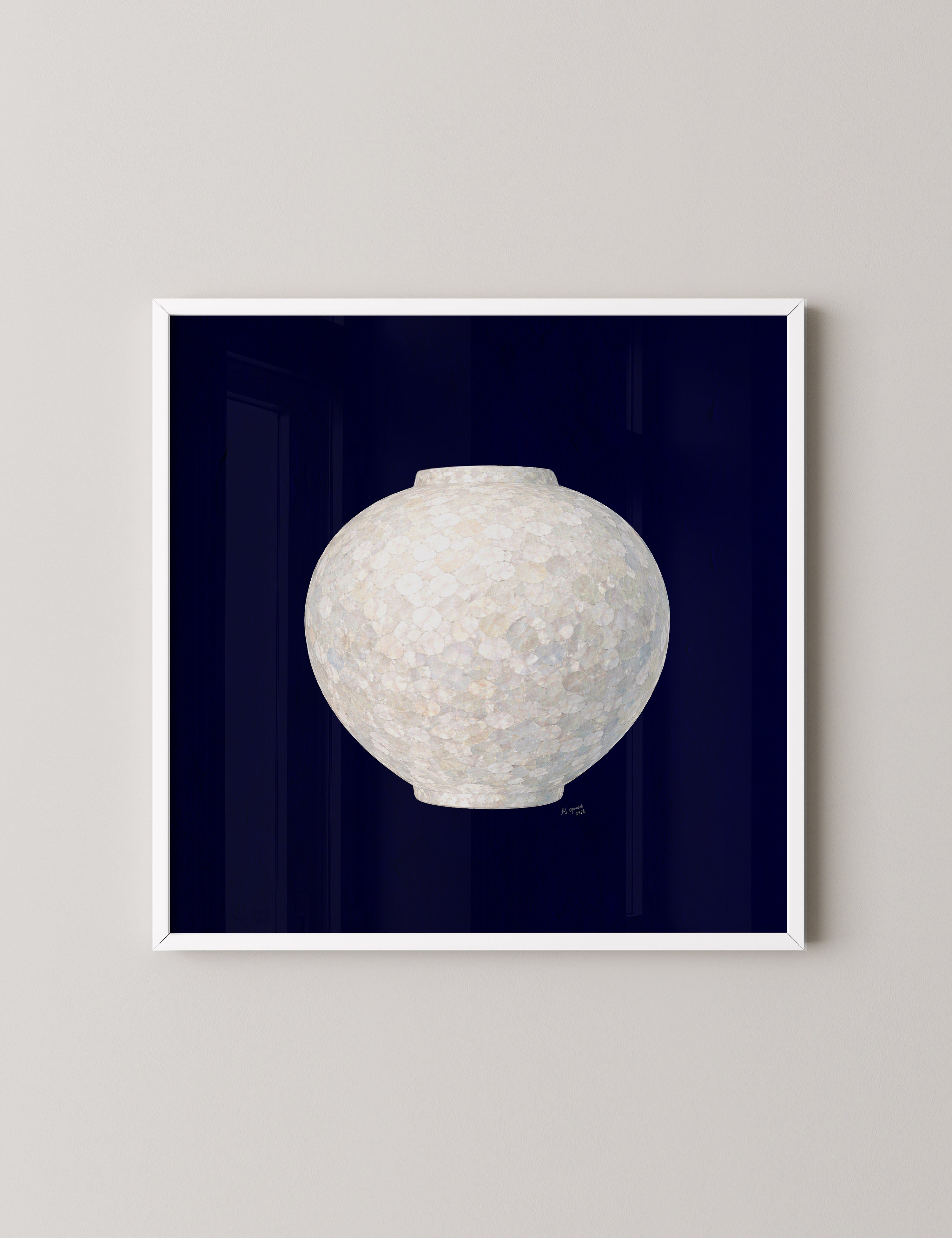 White Moon Jar in Deep Blue