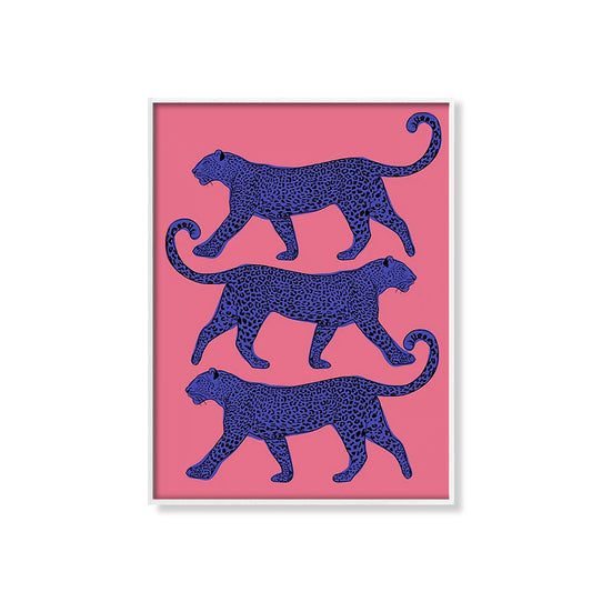 Pósteres de lienzo de animales de dibujos animados de tigre, pintura de leopardo salvaje rosa, azul y amarillo, imágenes impresas para la decoración del hogar de la habitación de los niños