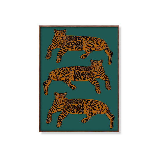 Pósteres de lienzo de animales de dibujos animados de tigre, pintura de leopardo salvaje rosa, azul y amarillo, imágenes impresas para la decoración del hogar de la habitación de los niños